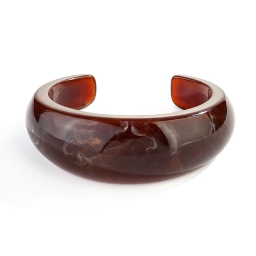 WOWORAMA Acrylic Resin Cuff Bracelet for Women Colorful Acrylic Dome Open Bangles Beige Tortoise Brown Chunky Mottled Acetate Resin Bracelets Jewelry