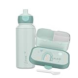 Mepal Juego de fiambrera y botella personalizada, fiambrera infantil con compartimentos, fiambrera y botella de agua con nombre, caja de bento a prueba de fugas, juego con estampado multicolor de