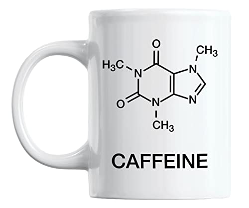 Make Your Mark Design Caffeine Molecule, Chemistry Themed White Ceramic Coffee & Tea Mug Cup (11oz)