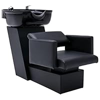vidaXL Friseurstuhl mit Waschbecken Friseursessel Salon Rückwärtswaschsessel Friseurwaschsessel Friseur Waschsessel Schwarz 129x59x82cm Kunstleder