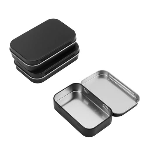 Image of SOUJAP 60PCS Black Mini Tin Box, Small Tins with Hinged lid, 3.74 x 2.36 x 0.87 Inches Metal Empty Hinged Tins Box for Jewelry, Crafts, Candies
