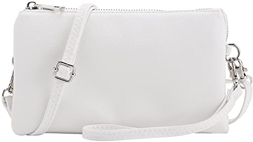 B Brentano Vegan Leather Multi-Pocket Interchangeable Crossbody Purse To Clutch With Card Slots, Removable Wristlet Strap And Adjustable Shoulder Strap (White Silver) #TOP6