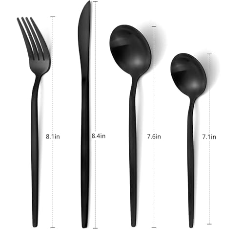 Image of Trifecta 24-Piece Silverware Set, Stainless Steel Flatware Set for 6, Fork Spoon Knife Set, Home Dinnerware Tableware Set for 6, Cutlery Set, Include Knives /Forks /Spoons (Black)