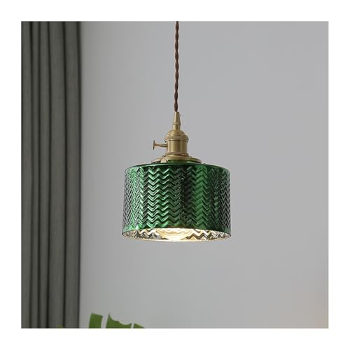 Lampe suspendue vintage verte en verre texturé pour sublimer votre table de salon
