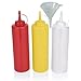 Produktbild mikken - 3 x Quetschflasche 0,7 L Set, Gastro Dosierflaschen leer für Ketchup / Mayonnaise / Senf, BPA frei, BBQ & Küchen Squeeze Flasche aus Kunststoff, rot / gelb / weiß, inkl. Trichter