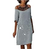 Pullover-Kleider, Verkaufsfreiheit für Damen, lässig, kurzärmelig, V-Ausschnitt, Blumenmuster, Damen, locker, Midi, Maxi, Sommerkleid, trendig, gemütlich, Röcke UK, 03 Weiß, L