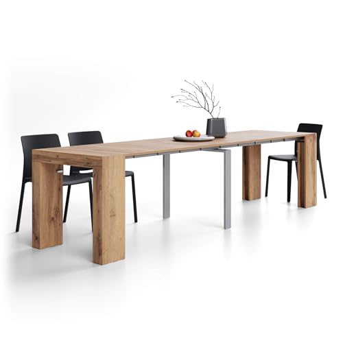 MOBILI FIVER, Mesa Consola Extensible Evolution, 45(305) x80 cm, Madera rústica, para 12 Personas, Mesa Consola Extensible por Corredor, Entrada, Salon, Made In Italy