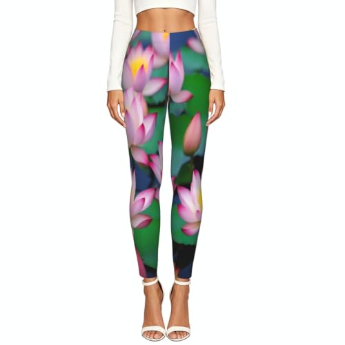 Leggings con estampado de flor de loto elásticos y opacos para mujer 2