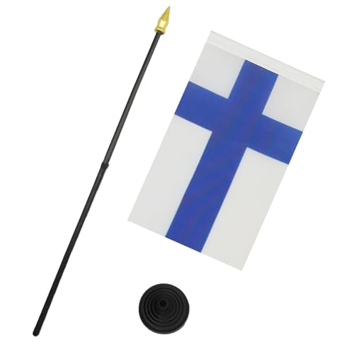 AZ FLAG - Tischflagge Finnland - 15x10 cm Goldene Splitze - Finnische Tischfahne 10 x 15 Cm - Flaggen