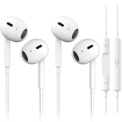 2 Pack Écouteurs pour iPhone, Intra-Auriculaires, Casque Filaire avec Microphone et Contrôle du Volume, Compatible avec iPhone 14/13/12/11/Plus/Pro/Pro...