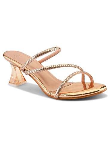 Image of XE Looks Heels for Women | Glossy Finish | Criss-Cross Silver Embellished Straps | Comfortable Block Heel Sandals for Girls