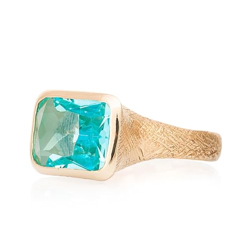Bague aigue-marine rectangulaire en argent plaqué or, la pureté d'une pierre bleue facettée