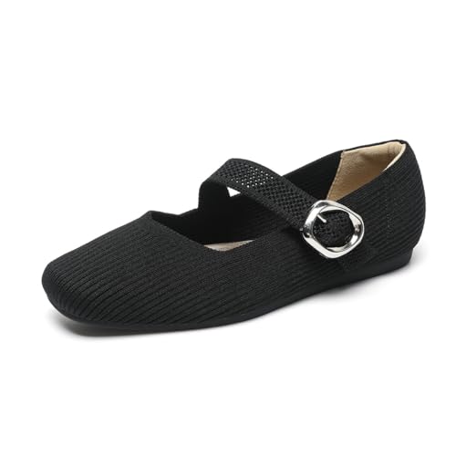 Women's Comfort Flat Barefoot Knit Arch Support Flat Shoes Adjustable for Women Dressy Casual Office Business (Black, Adult, Women, 8.5, Numeric, US Footwear Size System, Medium)
