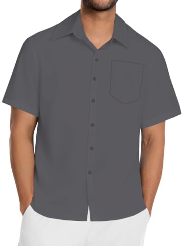 Image of Men Hawaiian Shirt Short Sleeve Summer Beach Button Down Shirts with Pocket