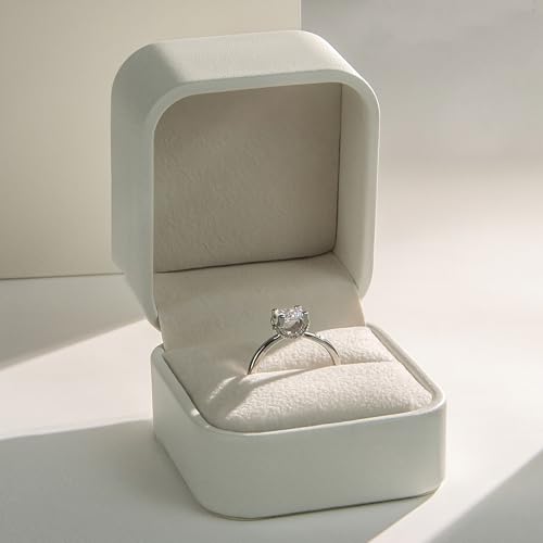 Elegante caixa de anel único de veludo branco – Exibição de joias e estojo de presente para noivado, casamento, pedido de casamento