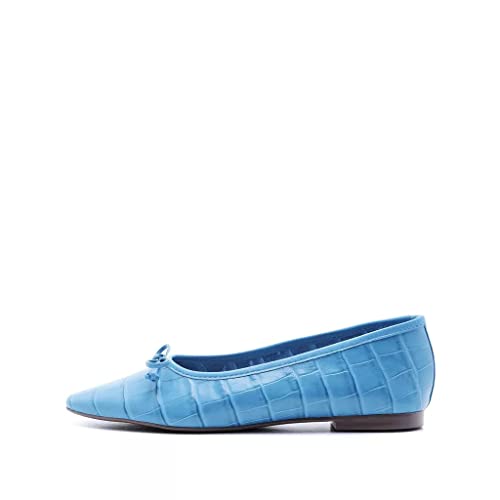 SCHUTZ Arissa Square Toe Bow Ballet Flats Slip On Ocean Blue Leather Flats