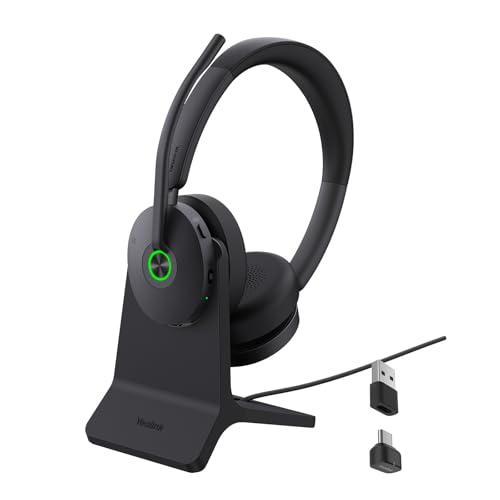 Yealink BH74 ANC Bluetooth Headset with Microphone for Hybrid Work, Microsoft Teams Premium Open Ofﬁce Certified Headsets with 6-mics Active Noise Cancellation, Zoom Certified, 65H, Charging Stand