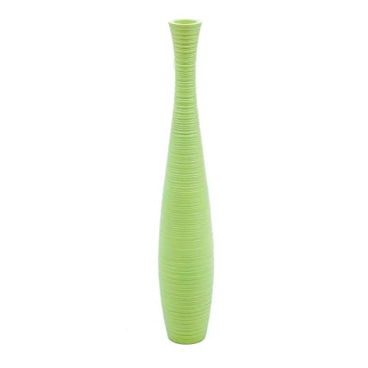 Leewadee jarrón Grande para el Suelo – Alto, jarrón Hecho a Mano de Madera de Mango, contenedor de pie para Las Ramas Decorativas, 70 cm, Verde