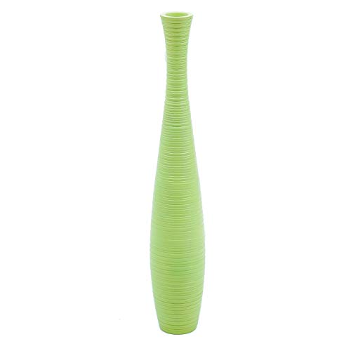 Leewadee Grand Vase A Poser Au Sol pour Branches Décoratives De Pampa, Vase en Bois De Manguier, 65 cm, Vert