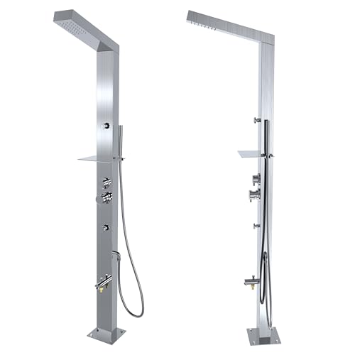 RENO 316 Marine Grade Brushed Stainless Steel Massage Outdoor Shower Panel Swimming Pool Backyard Bathroom Hot & Cold Rainfall Hand Held Wall Mounted or Free Standing Outside Shower miniatura 7