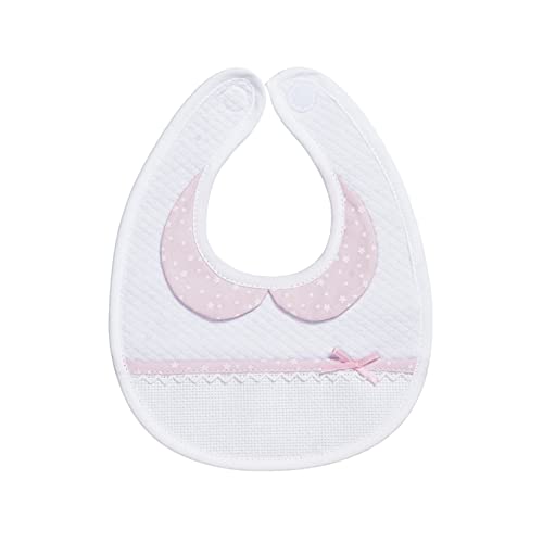 Filet - Babero Recién Nacido en Suave Tejido Blanco y Cuello Rosa, Bolsillo en Tela Aida por Bordar, Protege los Vestidos Contra Comida, Regurgitación y Salivación, Made in Italy, Color Blanco y Rosa