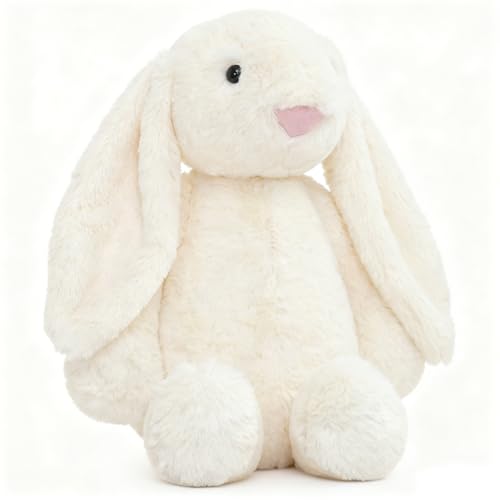KMFASVX Bunny Soft Plush 25CM Bunny Rabbit Stuffed Animal with Fluffy Soft Ears Rabbits Teddy Rabbit Decorations Gifts For Girls (White)