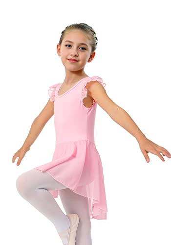 Luouse Elegant Dance Ballet Leotards For Girls, Little Kids Solid Classic Ruffle Sleeve Tutu Skirted Dress Pink 5-6 Years #TOP2