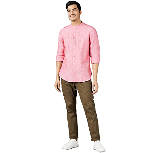 Image of Life by Shoppers Stop Solid Linen Cotton I-Fit Casual Shirt for Men