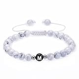 Pulsera blanca para mujer, cuentas grandes de aleación de magnesita, cuentas ajustables con letra L, unisex, regalos de cumpleaños para mujer, 17cmx6mm, Cristal, Magnesita