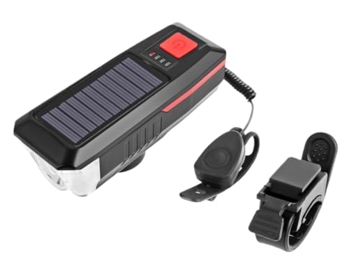 Best Solar Powered Bicycle Gadgets to Enhance Your Riding Experience 8 Farol de bicicleta movido a energia solar com carregamento USB, função de buzina, luz LED, preto