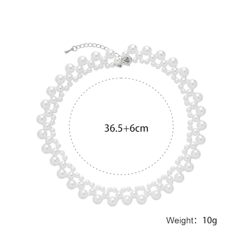 Prom Pearl Statement Choker Necklace, Dainty Cluster Round Beads Pearls Collar Necklace Exquisite Wedding Pearl Earrings for Bridal Bridesmaid2