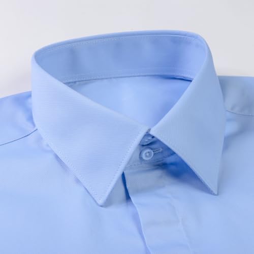 Men's Solid Color Long Sleeve French Cuff Dress Shirts, Hidden Button Front, Includes Blue Gemstone Cufflinks3