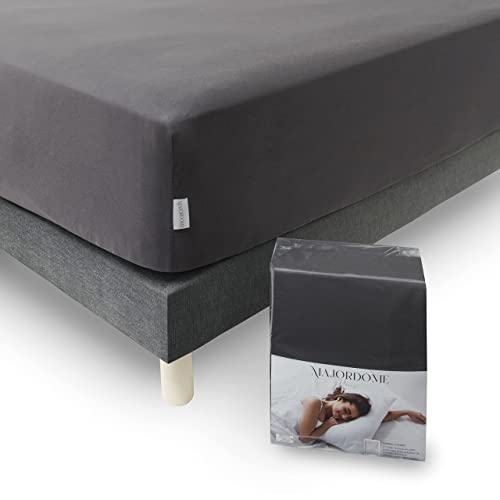 Majordôme - Drap housse 160 x 200 + 30 cm - 100% coton doux en Jersey extensible 145 GSM certifié OekoTex - Élastique 360° et Grand Bonnet pour matelas épais jusqu'à 30 cm de haut - Gris anthracite Cover