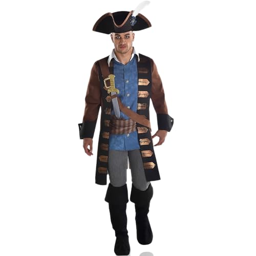 Amscan Shipwrecked Pirate Men's Costume - Plus XXL (48-52) 1 Set - Ideal for Themed Parties & Roleplays, Striking Treasure of Adventure & Imagination