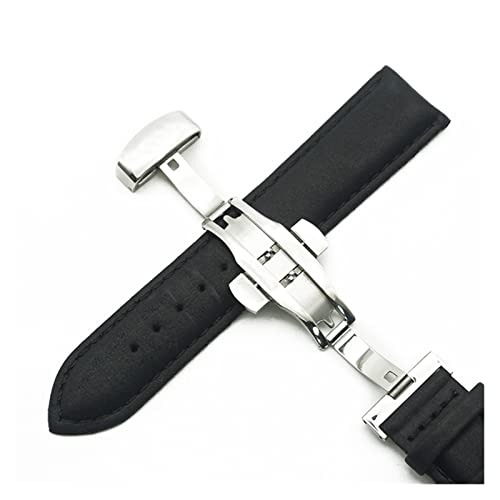 Bracelet de montre en cuir premium avec boucle papillon acier marron de 22mm