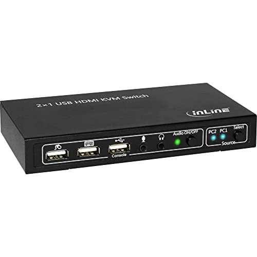 InLine 62602I KVM Desktop Switch, 2 Way, HDMI 4 K2 k, USB 2.0 Hub with Audio Black