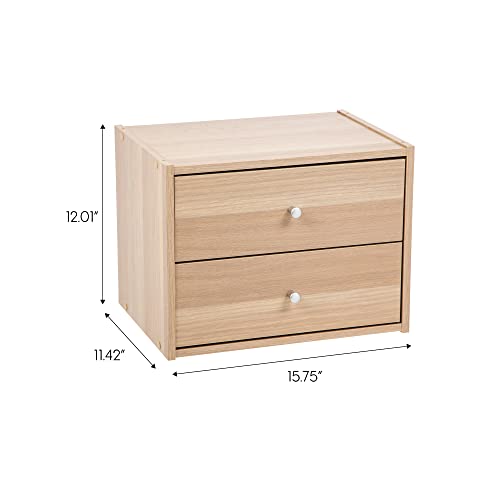 Image of IRIS USA 2-Drawer Modular Wood Stacking Storage Box, for Office Closet and Nightstand, Easy Assembly, Stacking Storage Boxes, Light Brown