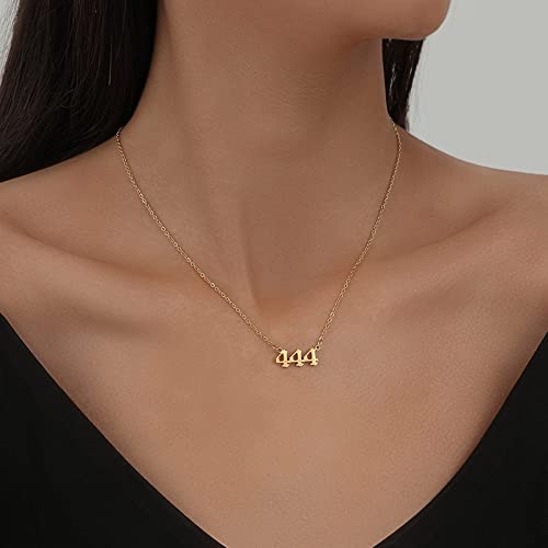 Smuk Angel Number Necklace, Dainty 18K Gold Plated Number 444 Necklace Gold Pendants Choker Necklace Numerology Jewelry With Angel Number Ring For Women And Girls Gifts (444-Gold) #TOP1