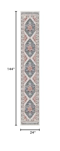 Madane Hallway Runner Rug 2x12, Extra Long Washable Runner Rugs with Rubber Backing, Non Slip Carpet Runner for Hallway, Vintage Rug Runners for Kitchen Laundry Room Entryway (Navy Blue, 2'x12')
