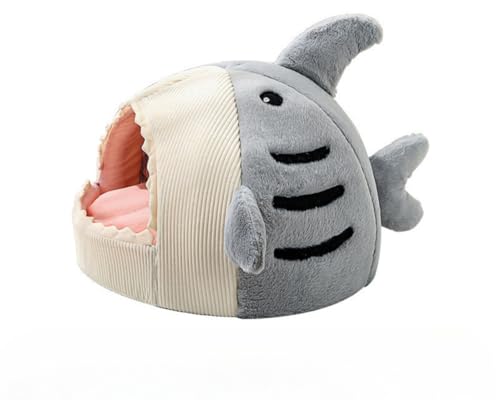 Tuyiutm サメの巣 猫 猫ベッド 子猫/子犬 春 秋 冬 ペットハウス 柔らかい 滑り止め クッション付き 猫ベッド キャットベッド 暖かい 寒い 室内 通年使える (L,グレー)