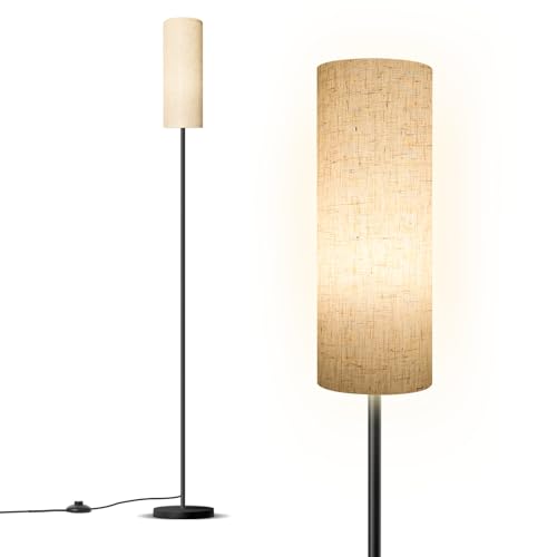 Baytion Floor Lamp for Living Room Stand Up Lamp with Foot Switch & Linen Lampshade Aesthetic Floor Lamps with 3 Color Temperature for Bedroom Bright Black Pole Standing Lamps (Bulb Not Included)