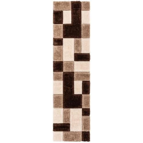 Image of Handwoven 3D Pattern Shag Area Rug Runner, 2x6 Feet, Beige /Brown /Ivory