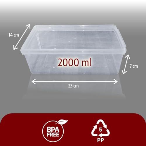 Buzdolabı Saklama Kabı, Kendinden Kapaklı Derin Dondurucu Kabı, Buzluk Kutusu, Dolap Organizeri, Mutfak Düzenleyici, BPA FREE (5, Şeffaf, 2000 ml)