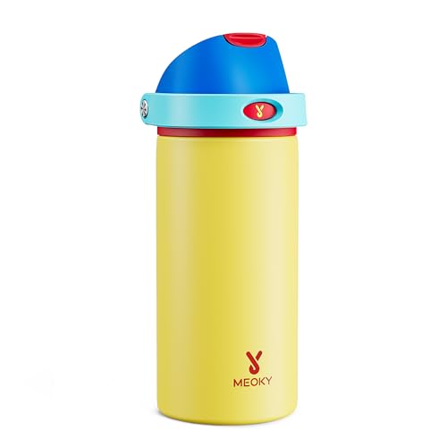 Image of 18 oz Insulated Water Bottle for Kids: Meoky Stainless Steel Water Bottle with 2-in-1 Straw and Spout Lid - Leak Proof, Fits in Car Cup Holder, BPA-Free for Sports School Backpacks, Golden Charm