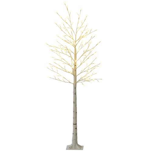 HOMCOM Albero di Natale Luminoso di Betulla con 180 Luci LED Alto 180 cm e 18 Rami, Albero Illuminato con 3 Livelli di Luminosità per Interni ed Esterni, Bianco