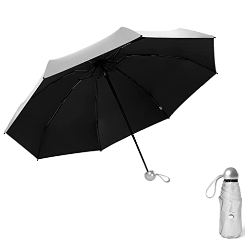 XuanMax Mini Sturmfest Handbuch Taschenschirm mit Silberne Titan-Gel-Beschichtung 8 Rippen UV-Schutz Regenschirm Tragbar Klein Kompakt Reise Schirm Klappschirm Sonne Regen für Damen & Herren - Schwarz Cover