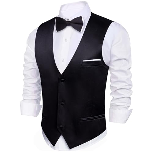 Image of Barry.Wang Mens Suit Vest Bow Tie Set 4PCS Formal V-neck Slim Fit Casual Solid Color Waistcoat Wedding Party Tuxedo