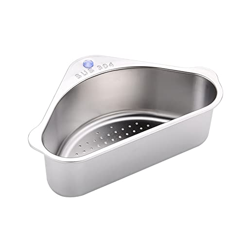 Sink Strainer Basket, 304 Stainless Steel Drain Basket Sink Strainer Triangular Basket Kitchen Sink Organizer Sink Filter Tray Sink Drain Drain Basket Storage Rack for Vegetables Fruits Kitchen Cover