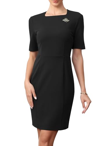 Robe crayon femme col carré chic et confortable : robe de travail et d'affaires ajustée