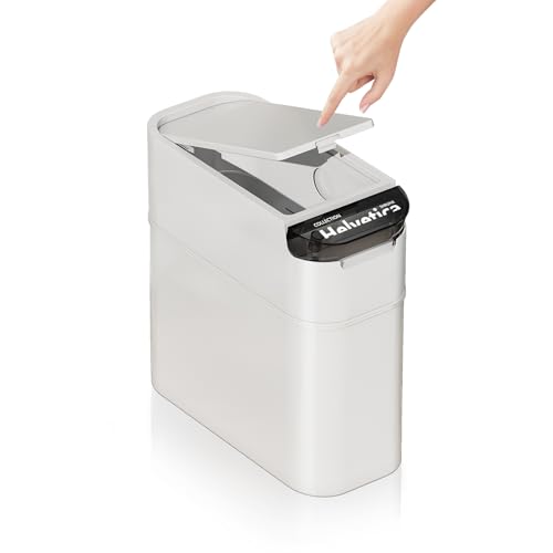 Joyzan 1054-JY-PY-W Slim Bathroom Trash Can With Lid,4 Gallons/15L Small Garbage Can With Press Top Lid, Plastic Pet Dog Proof Covered Trash Bin cover